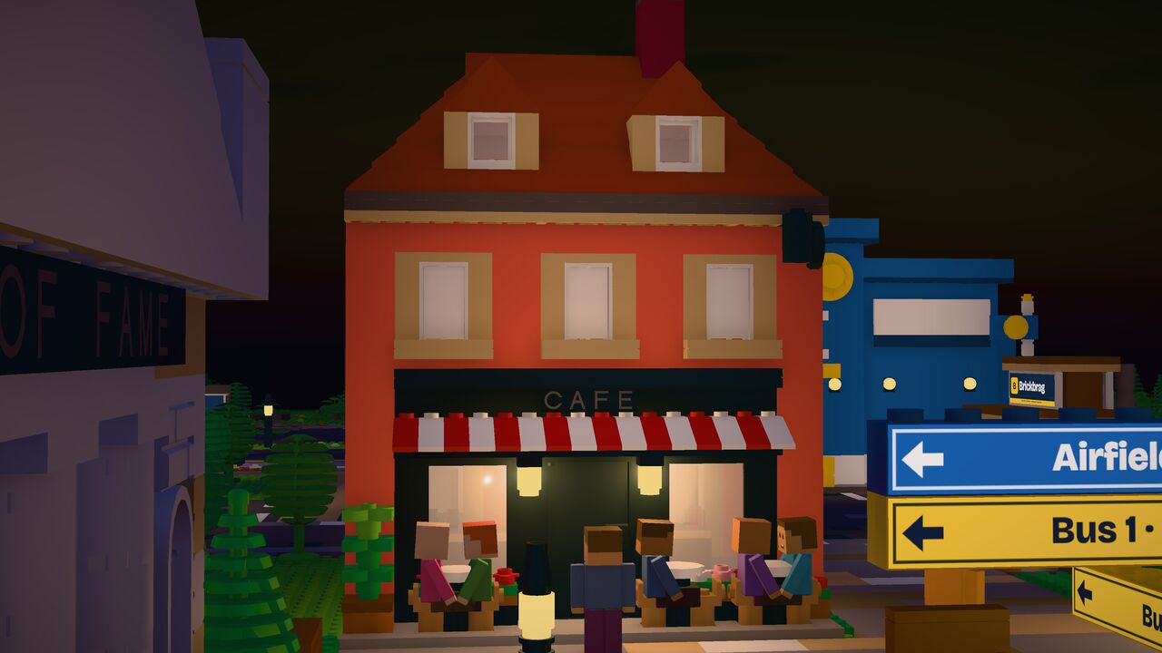 The café with its lights on