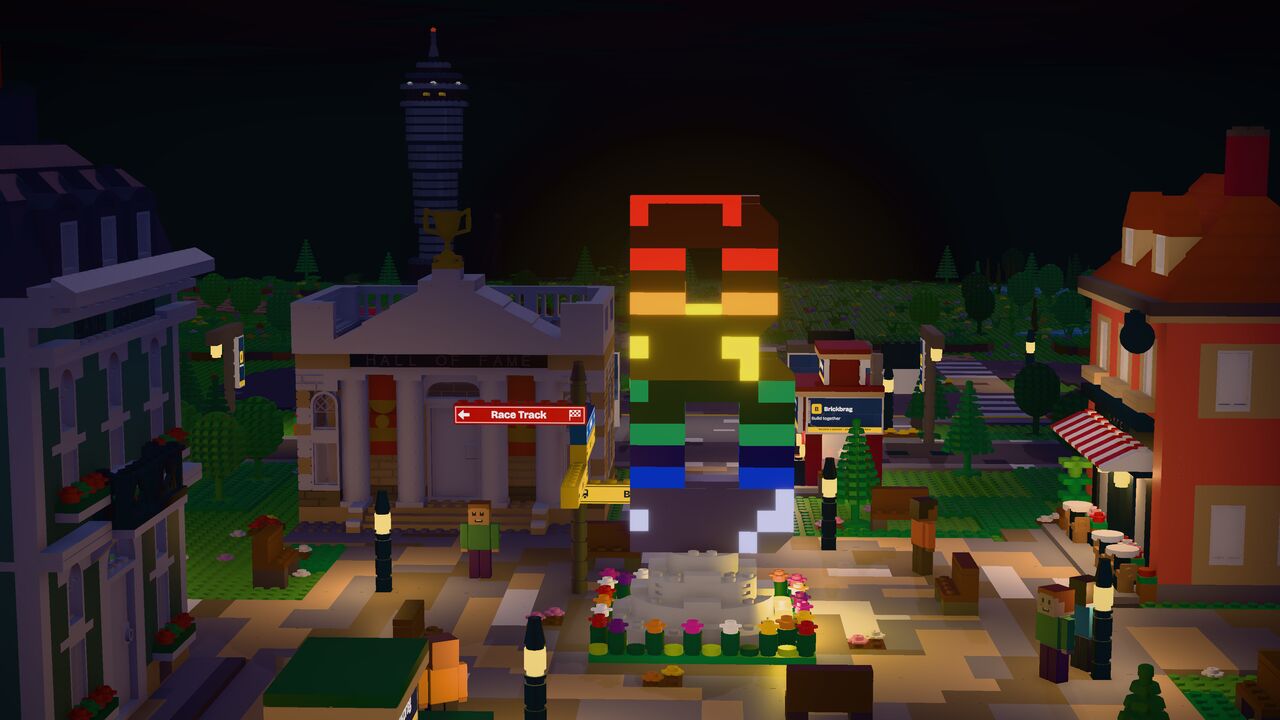 The town square at night