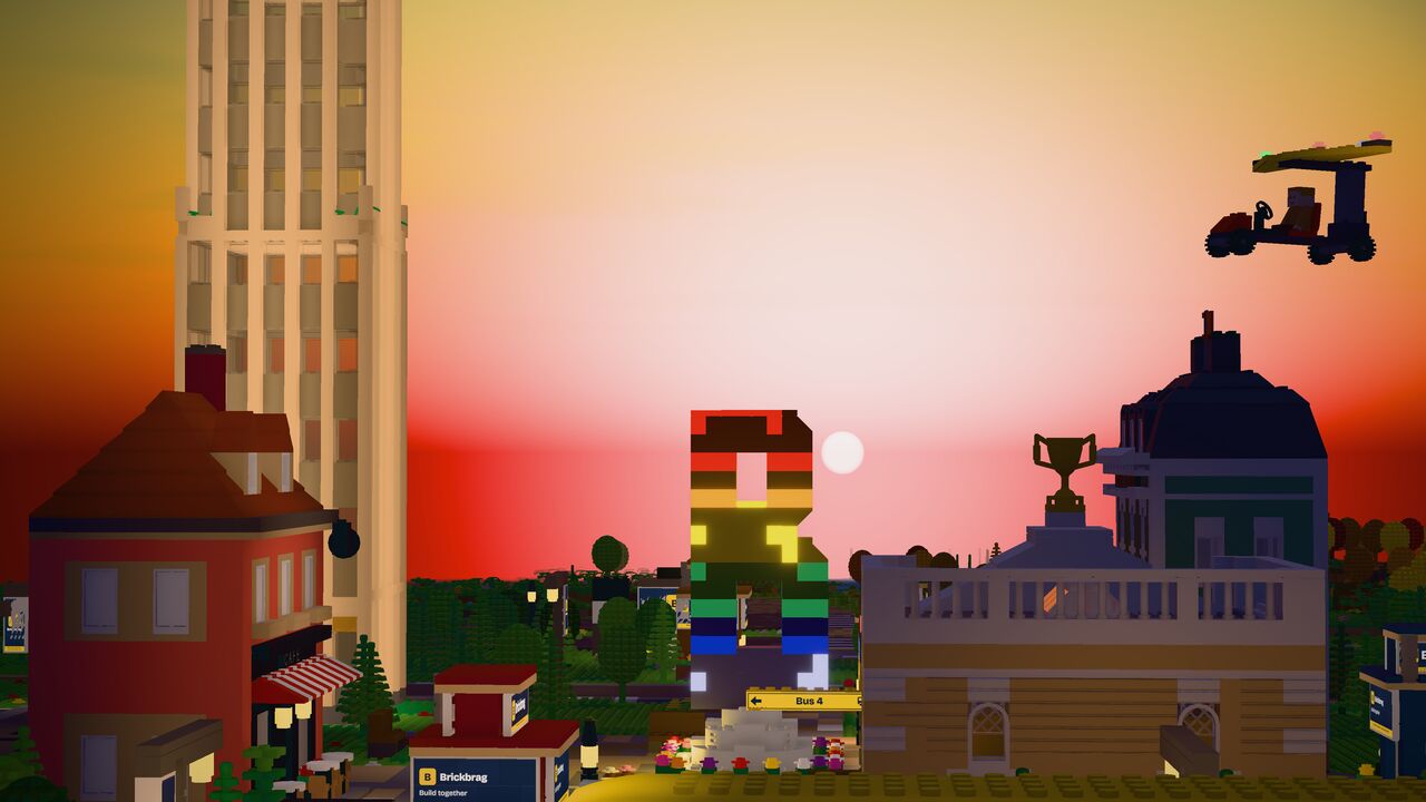 A trike over town at sunset