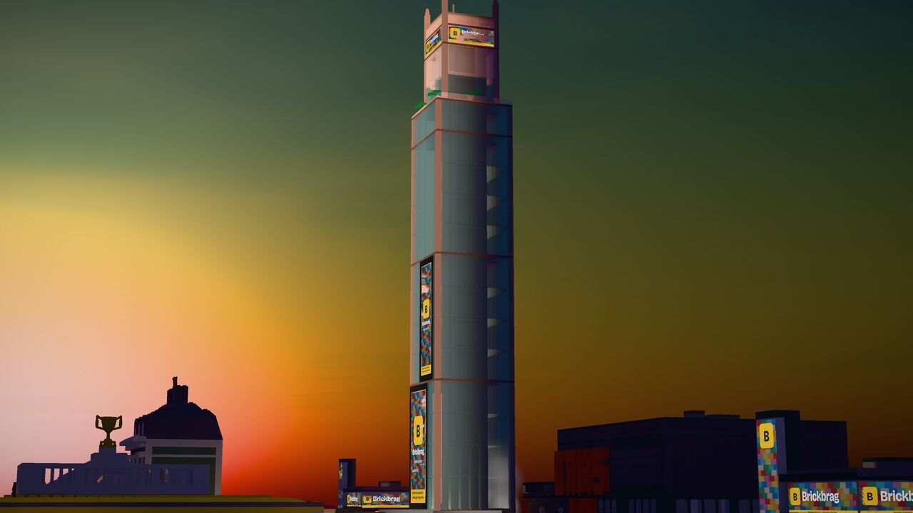 The glass tower at dusk